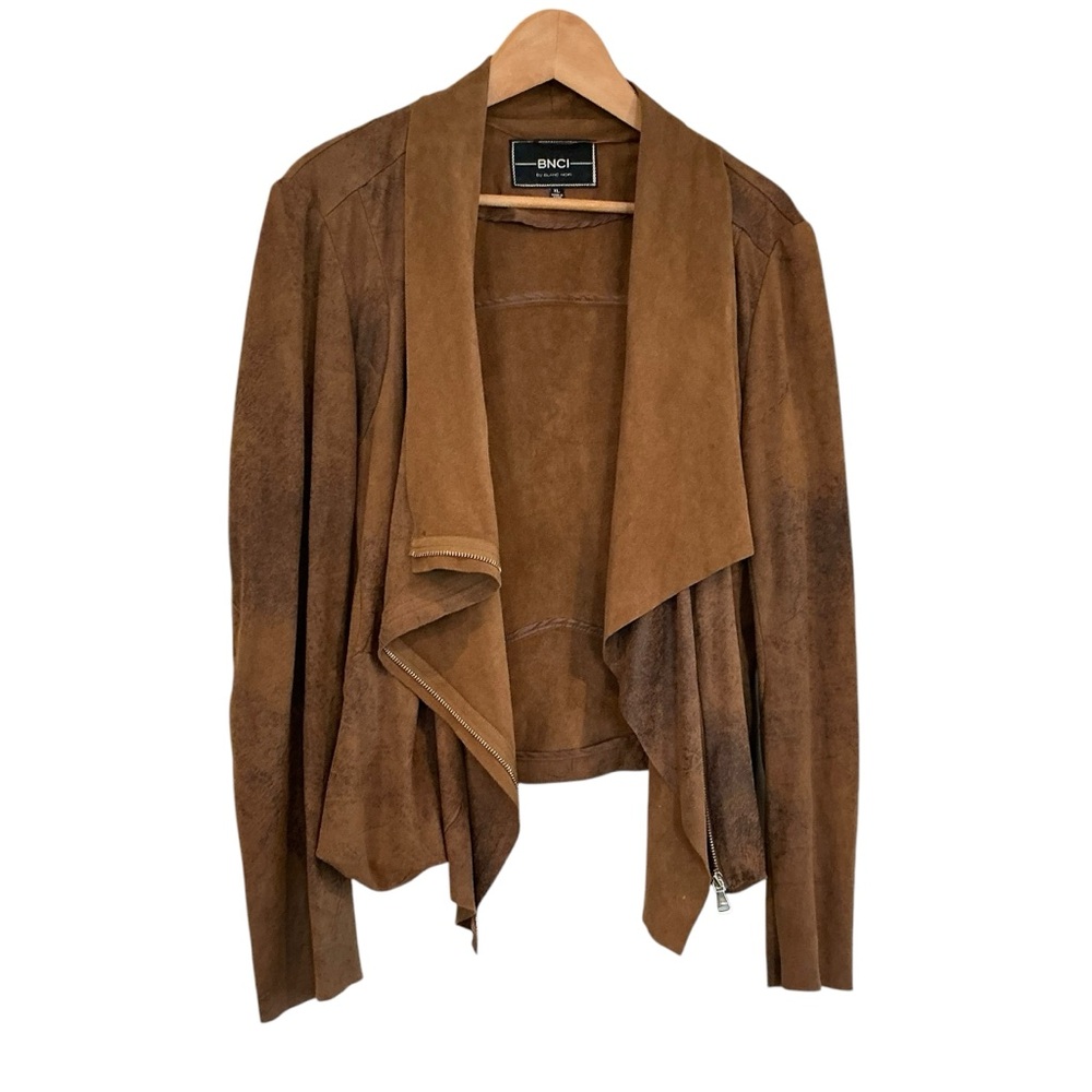 BNCI x Blanc Noir Faux Suede Leather Moto Jacket Womens XL Brown Lightweight
